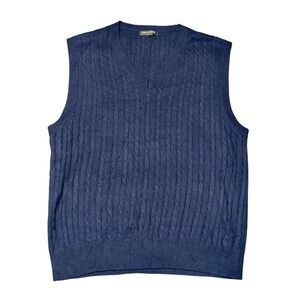 Kallspin Cable Knit‎ Sweater Vest Size XL Blue Wool Blend Soft Office Preppy